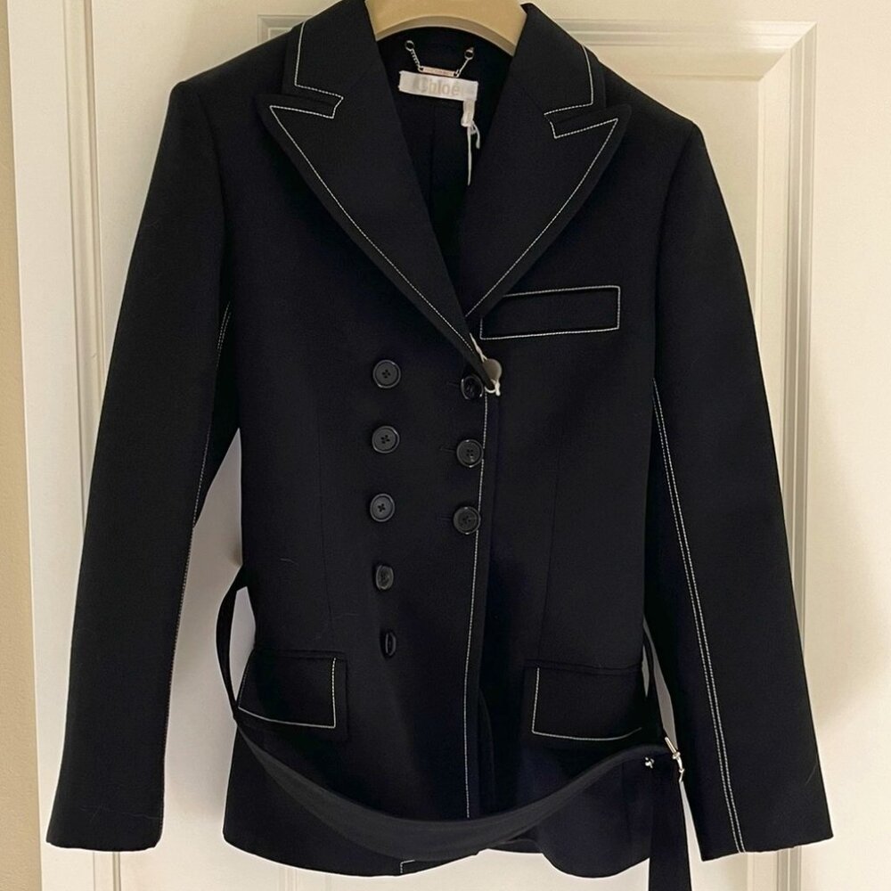 Chloe Belted Black Twill Blazer NWT - size 38